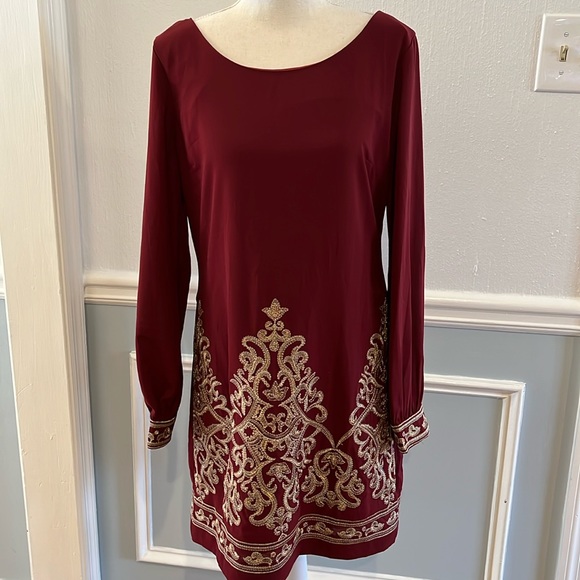LIKE NEW GOLD EMBROIDERED DRESS WITH LONG SLEEVES - SIZE SMALL - Picture 1 of 9